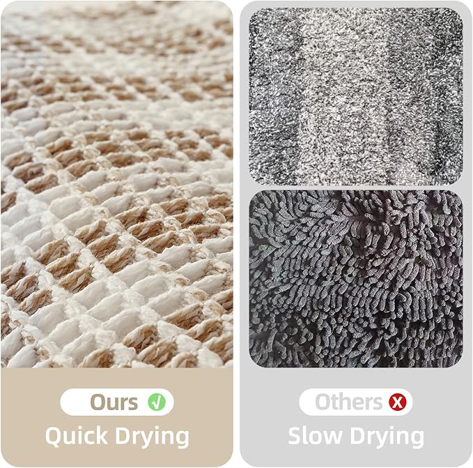 Waffle Runner Rug Bathroom, Long Boho Bathroom Rugs Non Slip Washable Absorbent - Image 6