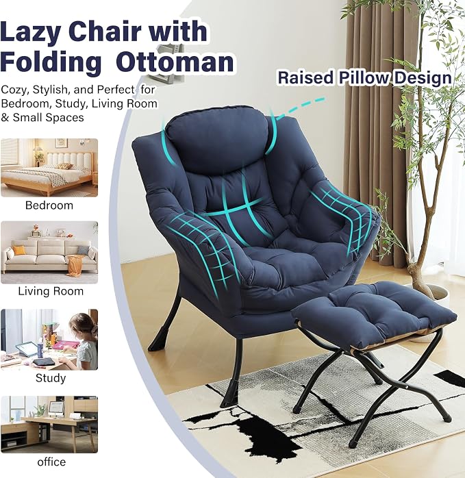 Lazy Chair with Ottoman, Modern Chair with Folding Footrest, Lounge Accent Chair - Image 7