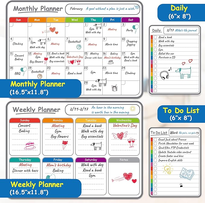 4-Pack Non-Magnetic Dry Erase Calendar Board Set – Monthly, to-Do List Planner - Image 2