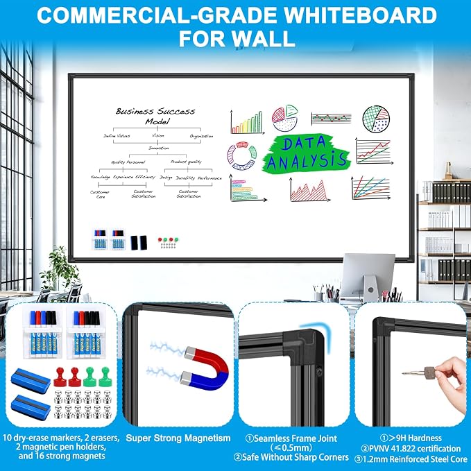 H-Qprobd 96"x48" White Board for Wall Commercial-Grade Large Magnetic Dry Erase - Image 2