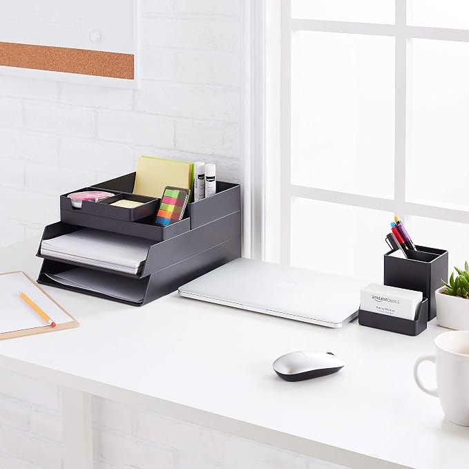 Amazon Basics Rectangular Plastic Desk Organizer Bundle Half Accessory Tray - Image 6