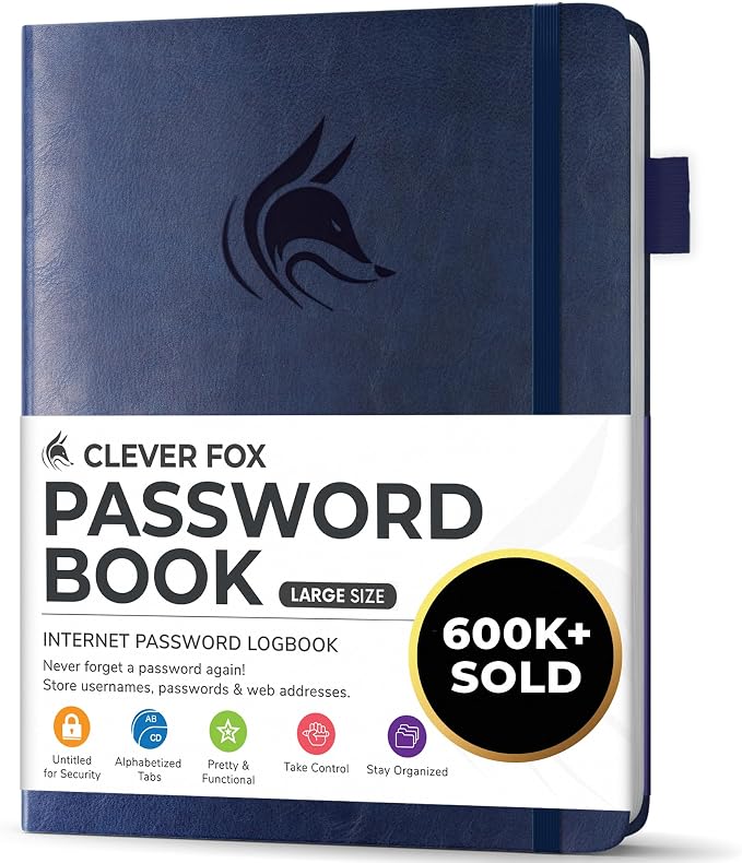 Clever Fox Password Book with alphabetical tabs. Internet Address Organizer by CleverFox