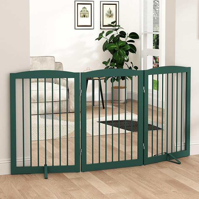 Freestanding Pet Gate for Dogs, Foldable Wooden Dog Gate for House Indoor by PUPETPO