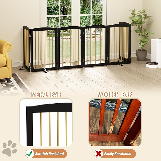 Freestanding Pet Gate for Dogs, Indoor Wooden Dog Gate for House, Extra Wide - Image 4