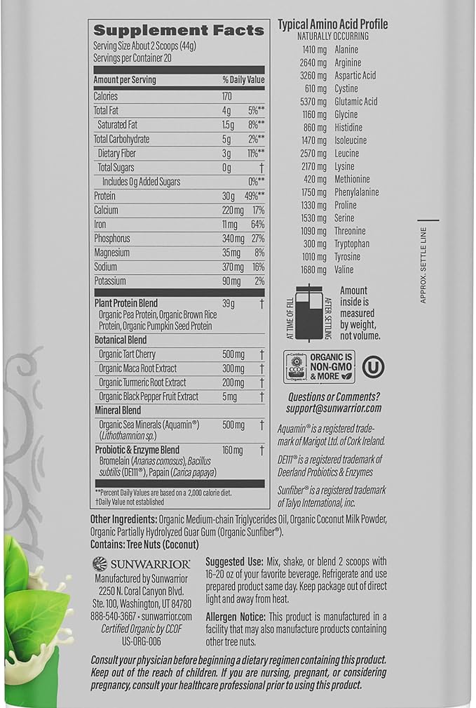 Sunwarrior Organic Plant Based Protein Powder | Vegan Organic Protein Powder - Image 2