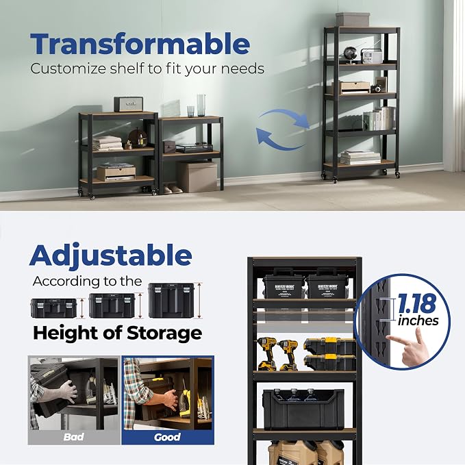 HOMEDANT House 24.4" 5-Tier Metal Rolling Cart Shelf Rack Casters Heavy Duty - Image 11