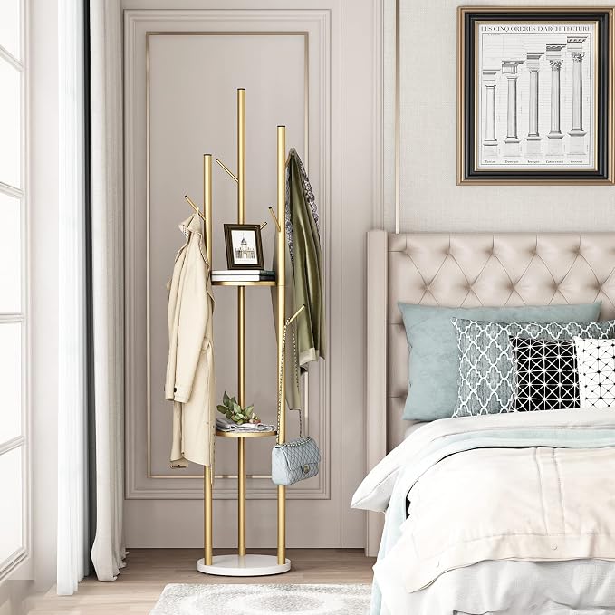 Metal Gold Coat Racks Freestanding, Coat Hanger Stand, Hall Tree Rack - Image 7