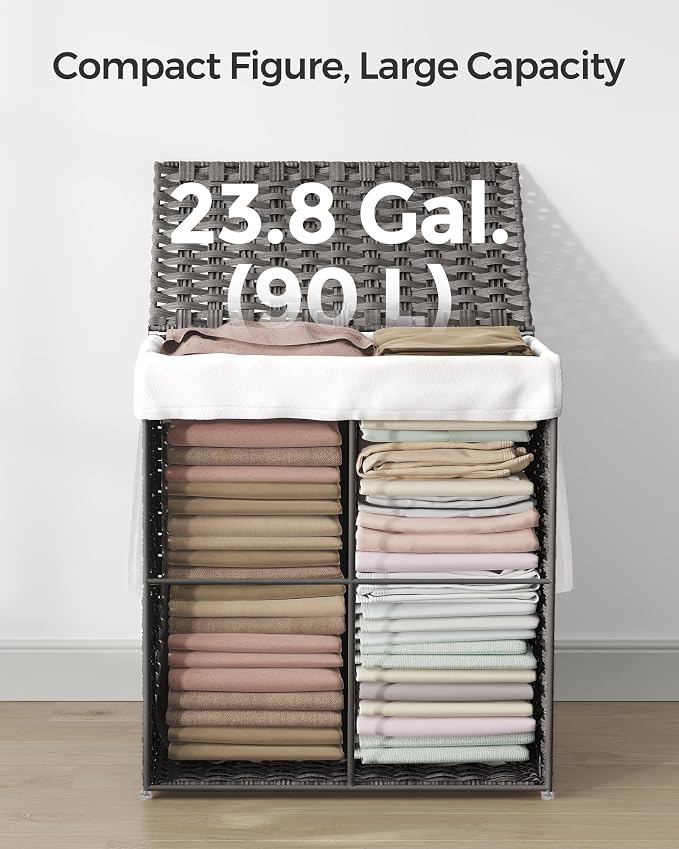 SONGMICS Laundry Hamper with Lid, 23.8 Gallon Synthetic Rattan Clothes Laundry - Image 6