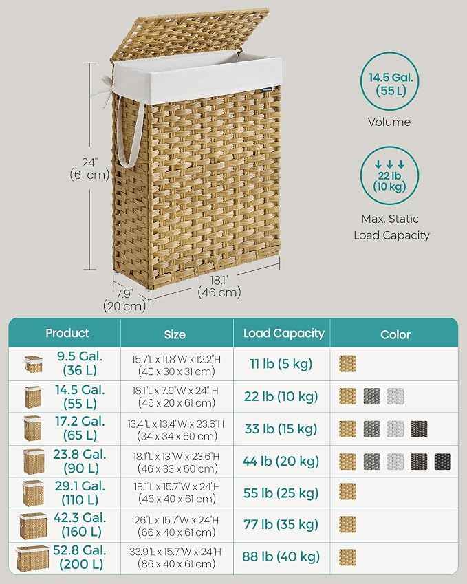 SONGMICS Slim Laundry Hamper