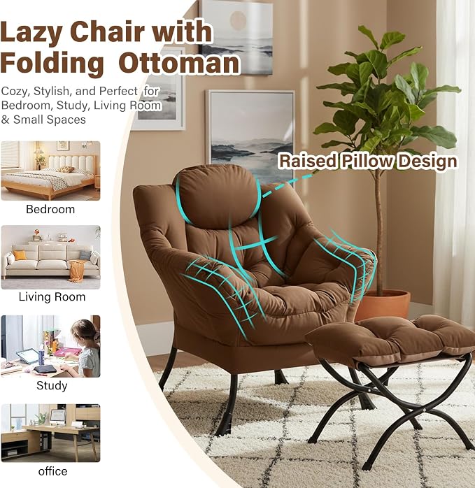 Lazy Chair with Ottoman, Modern Chair with Folding Footrest, Lounge Accent Chair - Image 7