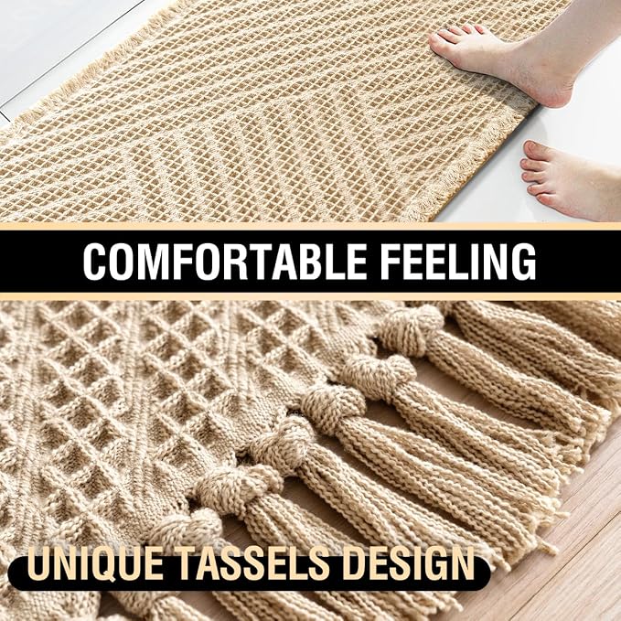 H.VERSAILTEX Waffle Bath Mat Super Absorbent Boho Bath Mat Non Slip Bath Rugs - Image 6