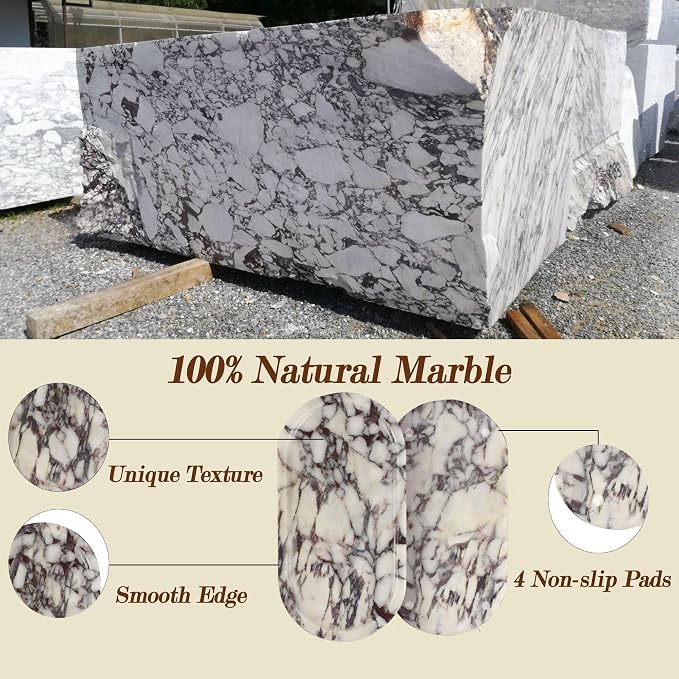 100% Real Natural Marble Tray for Bathroom, Luxury Calacatta Viola Stone Vanity - Image 5
