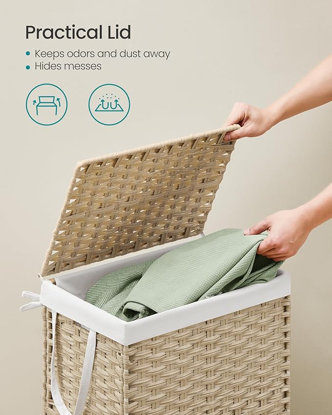 SONGMICS Laundry Hamper with Lid, 23.8 Gallon Synthetic Rattan Clothes Laundry - Field & Grace
