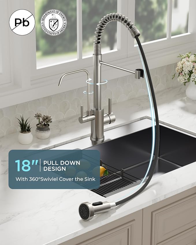 FORIOUS Kitchen Faucet with Purfied Water Filter, 2 in 1 Commercial Stainless - Image 3