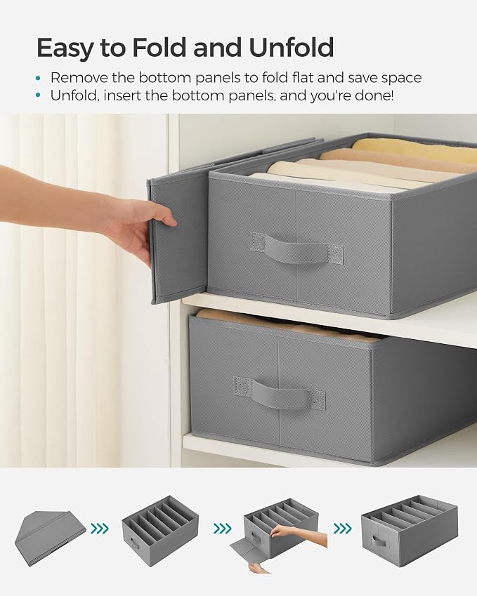 SONGMICS Set of 2 Large Size Wardrobe Clothes Organizers, 6-Compartment - Image 6