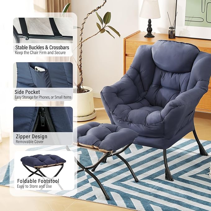 Lazy Chair with Ottoman, Modern Chair with Folding Footrest, Lounge Accent Chair - Image 5