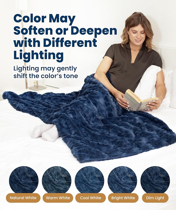 Everlasting Comfort Soft & Comfortable Navy Blue Faux Fur Throw Blanket - Image 6