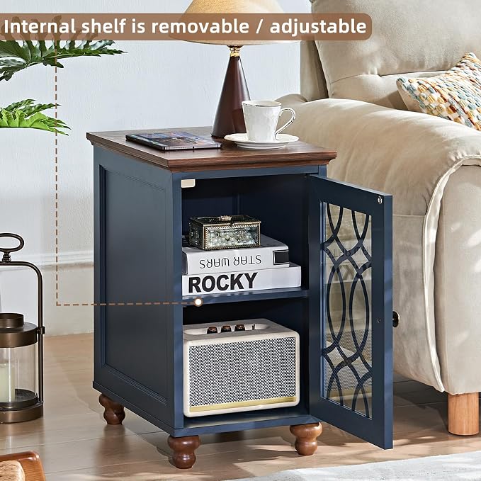 Narrow Side Table with Glass Door, 18 x 14'' Night Stand with Adjustable Shelf - Image 5