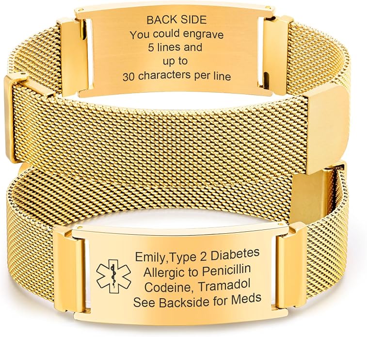 VNOX Medical Alert Id Bracelet for Men Women, Custom Engraving Adjustable by VNOXJEWELRY