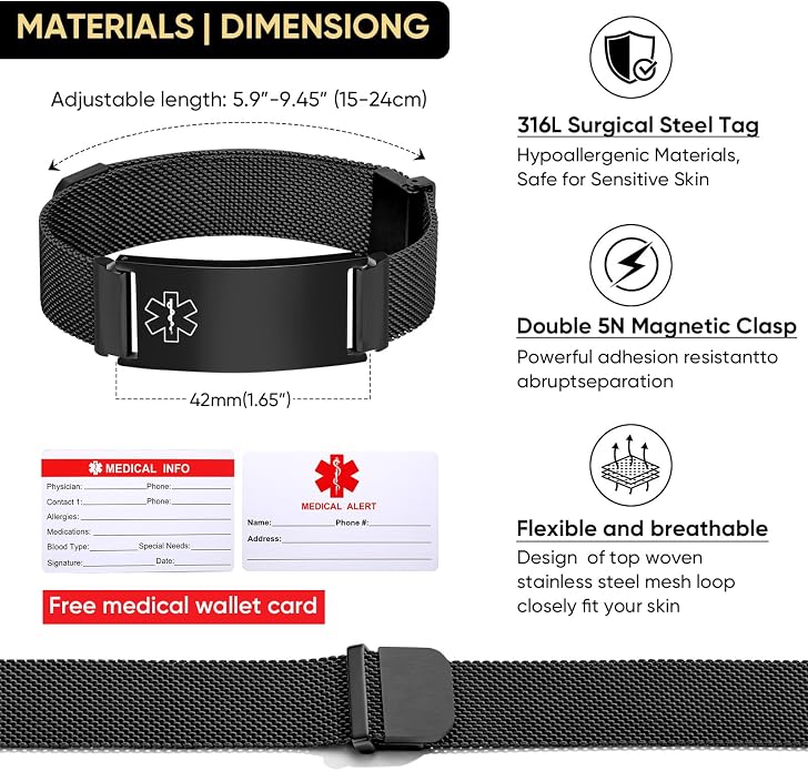 VNOX Medical Alert Id Bracelet for Men Women, Custom Engraving Adjustable - Image 4
