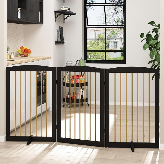 Freestanding Pet Gate for Dogs, Foldable Wooden Dog Gate for House Indoor - Image 7