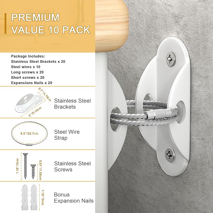 Furniture Anchors for Baby Proofing, Furniture Straps Anti Tip Furniture Anchor - Image 3