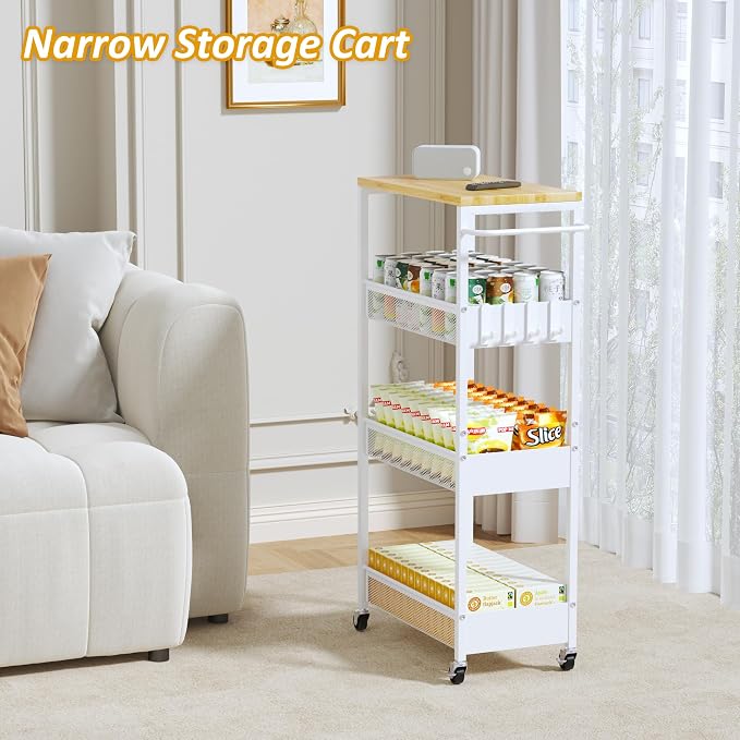 Slim Rolling Storage Cart, 4 Tier Metal Narrow Utility Cart - Image 6