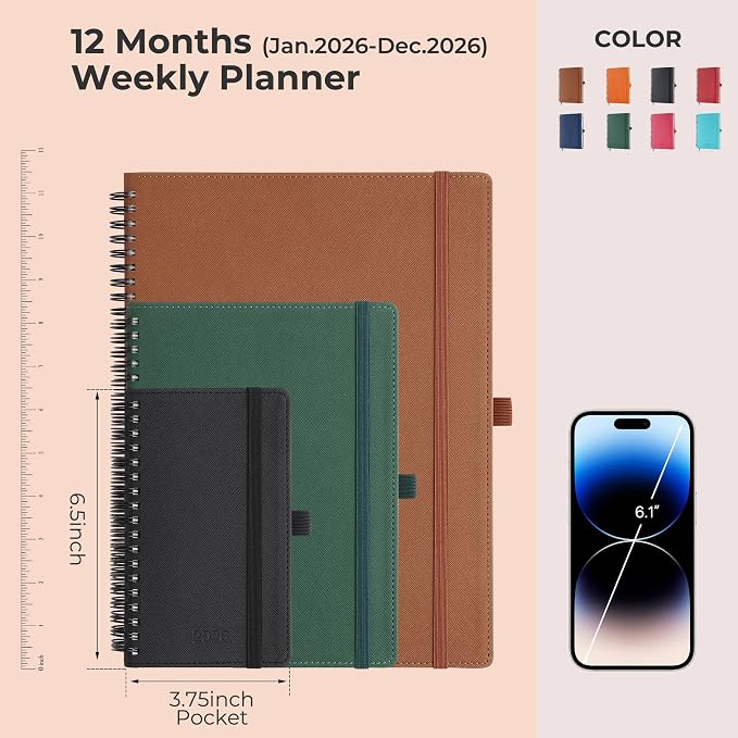 Planner 2026 Daily Weekly and Monthly, 6.5"x3.75", 12 Months Spiral Bound - Image 2