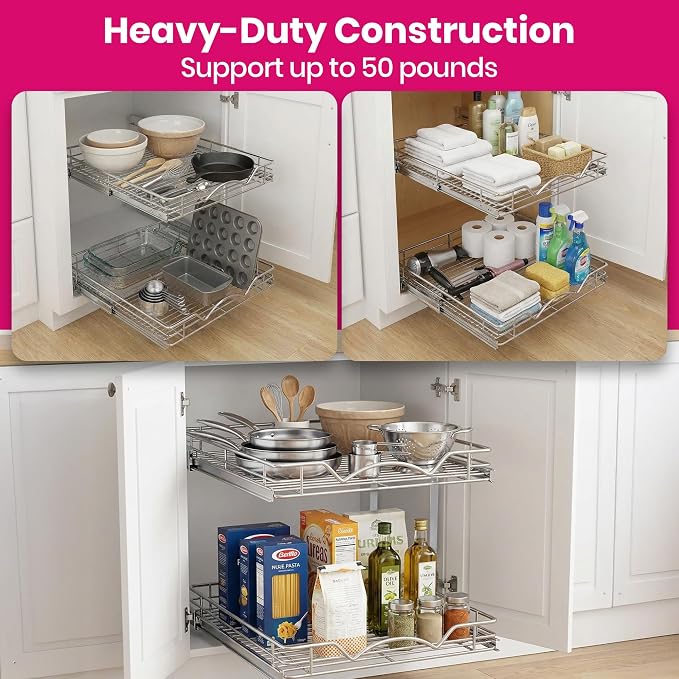HOLDN’ STORAGE Two Tier Pull Out Cabinet Organizer, Individual Sliding Drawers - Image 7