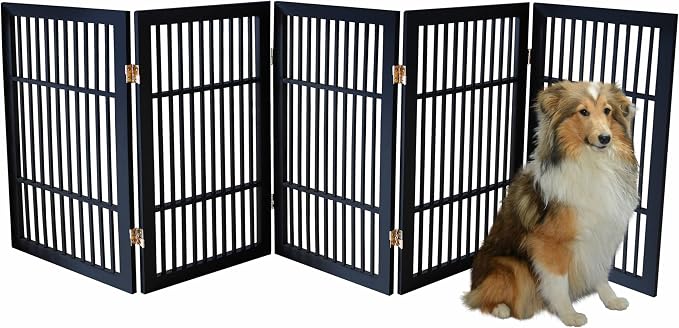 Pet Dog Gate Strong and Durable Freestanding Folding Acacia Hardwood Portable - Image 2
