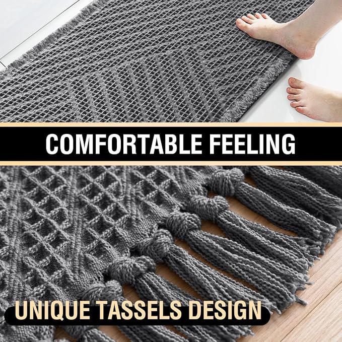 H.VERSAILTEX Waffle Bath Mat Super Absorbent Boho Bath Mat Non Slip Bath Rugs - Image 6