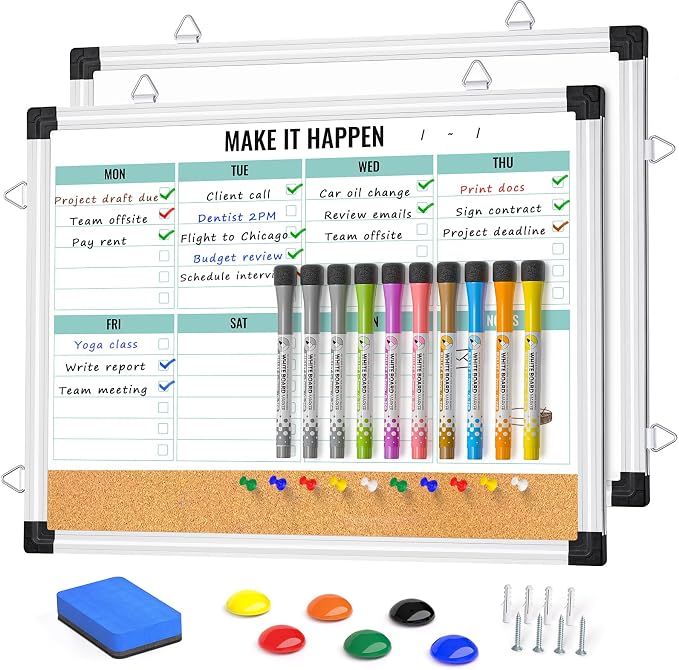 Weekly Calendar Whiteboard and Cork Board Combo - Field & Grace