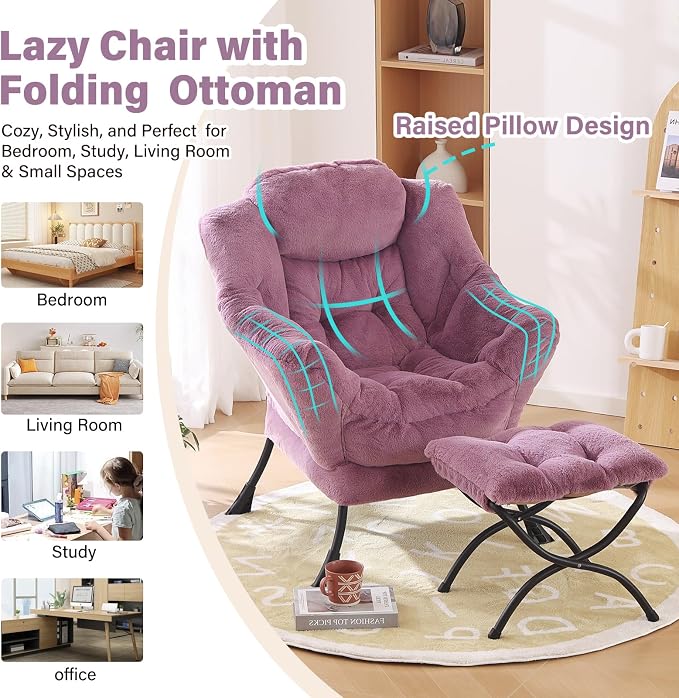 Oversized Chair with Ottoman, Modern Chair with Folding Footrest, Lounge Accent - Image 7
