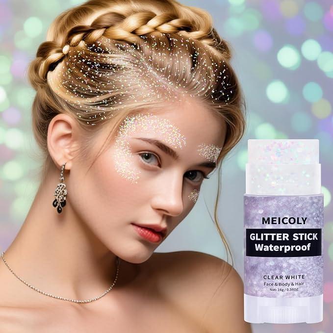 MEICOLY Clear White Face Body Glitter Stick, Hair Glitter Stick - Image 3