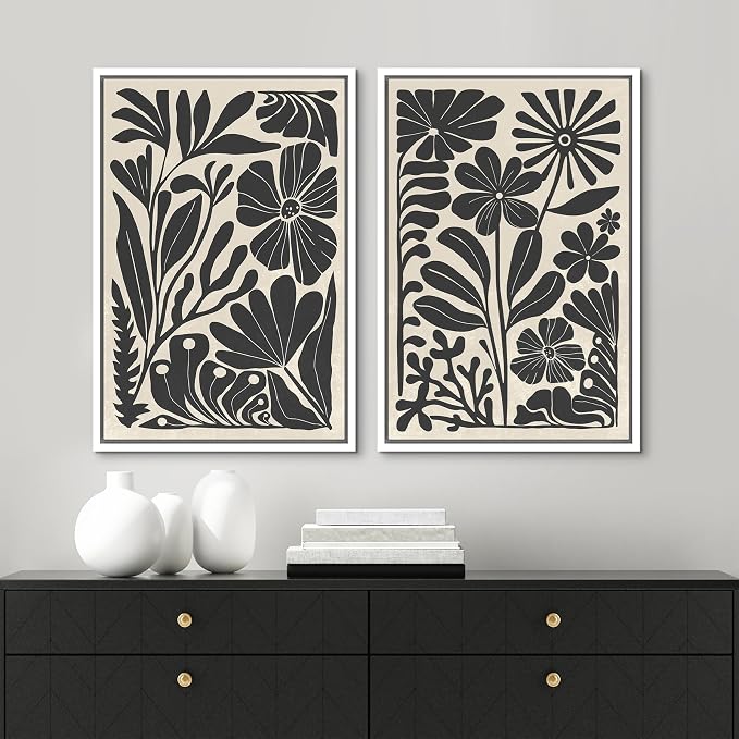 MUDECOR Framed Canvas Wall Art Abstract Floral Botanical Prints Minimalist - Image 3