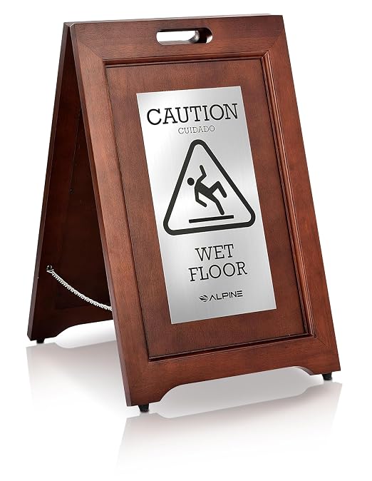 Alpine Wooden Wet Floor Sign – High-End Slippery When Wet Caution Sign by AlpineIndustries