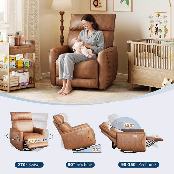 Power Recliner Chair, 270° Swivel Glider - Image 5