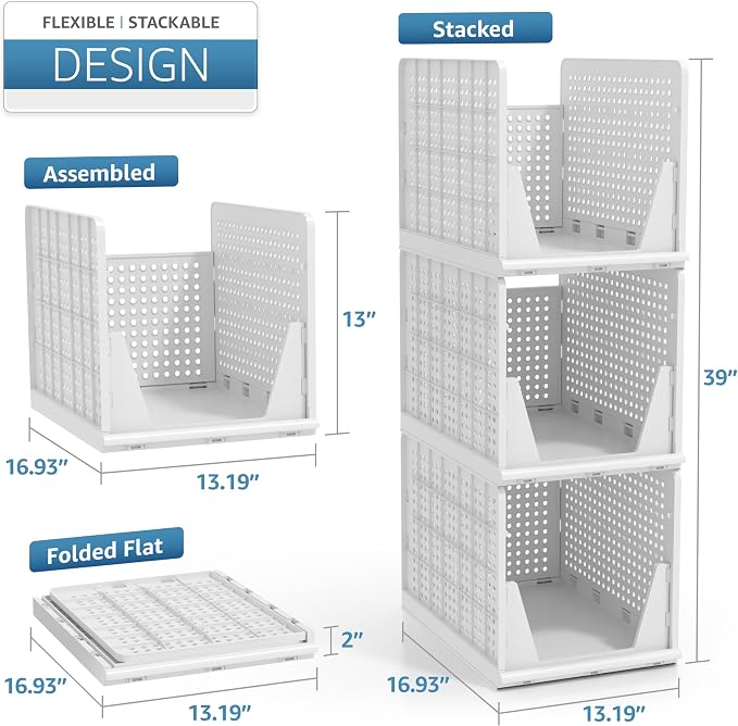 Sorbus Stackable Shelf Organizer Baskets – Plastic Closet Organizer - Image 6