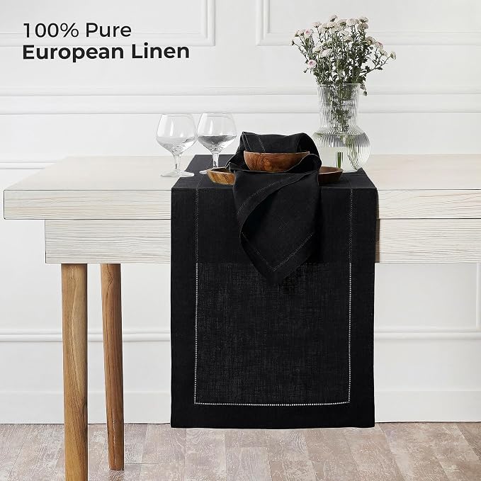 D'Moksha Homes Linen Black Table Runner 36 Inches - Image 2