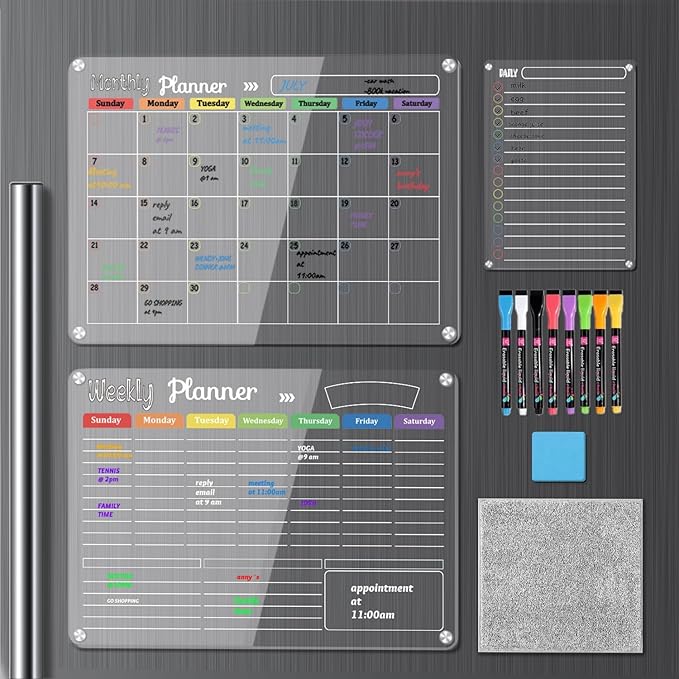 Hivillexun 3-Pack Acrylic Magnetic Dry Erase Calendar Whiteboard Set – Organize - Field & Grace