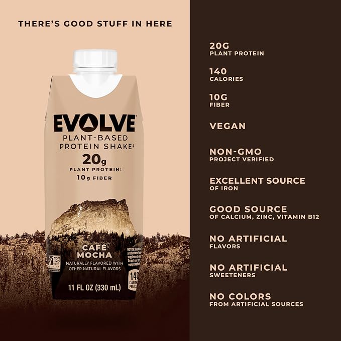 Evolve Plant Based Protein Shake, Café Mocha, 20g Vegan Protein, Dairy Free - Field & Grace
