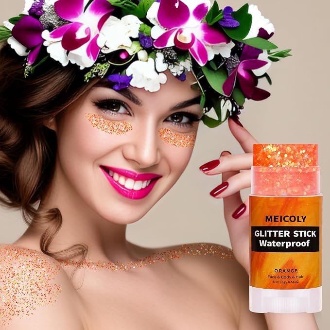 MEICOLY Orange Face Body Glitter Stick, Hair Glitter Stick - Image 3