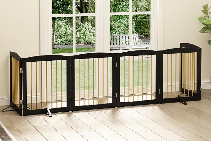 Freestanding Pet Gate for Dogs, Foldable Wooden Dog Gate for House, Extra Wide - Image 2