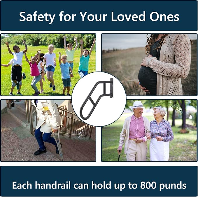 Hand Rails for Outdoor Steps & Elderly, U-Shape Wall Mount Stair Railing - Image 2
