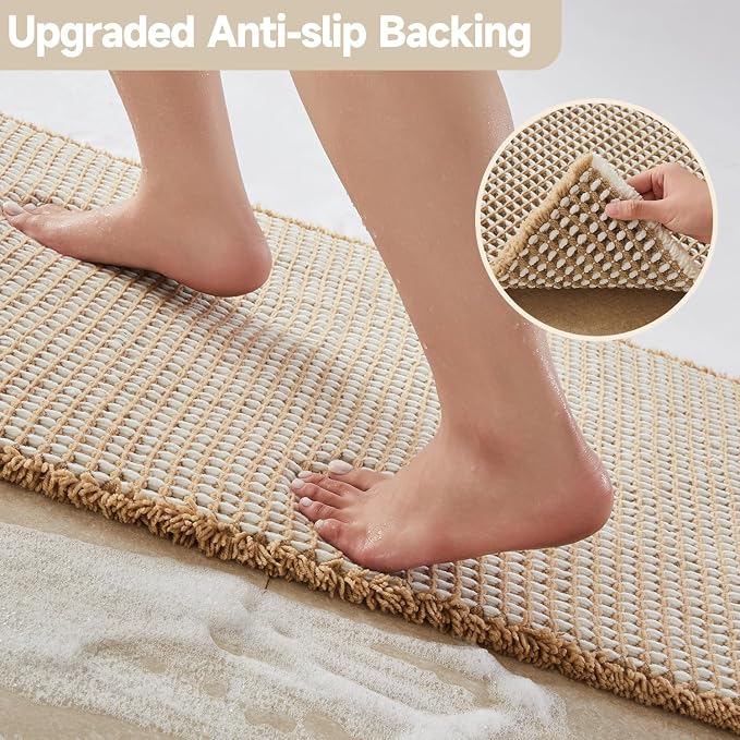 Waffle Bath Mat, Boho Bathroom Rugs Non Slip Washable Super Absorbent Quick Dry - Image 4