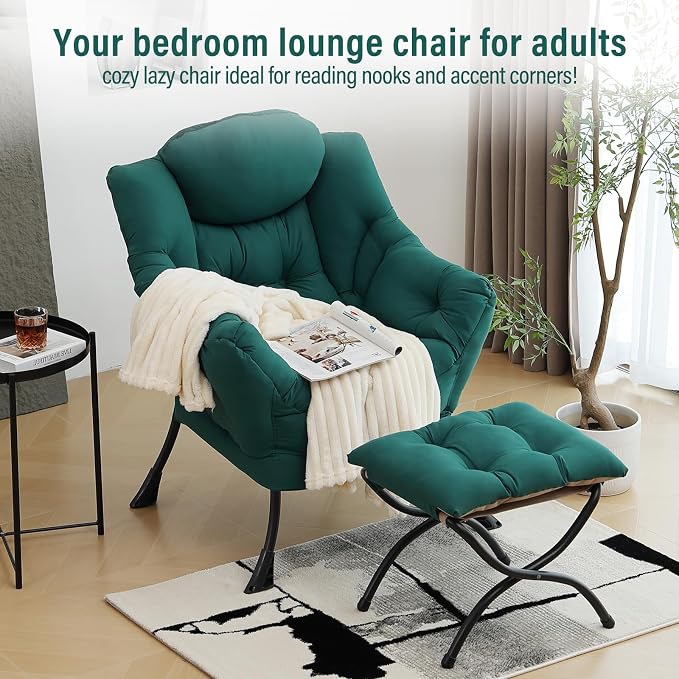 Modern Lazy Chair with Folding Footrest, Lounge Accent Reading Chair - Image 3