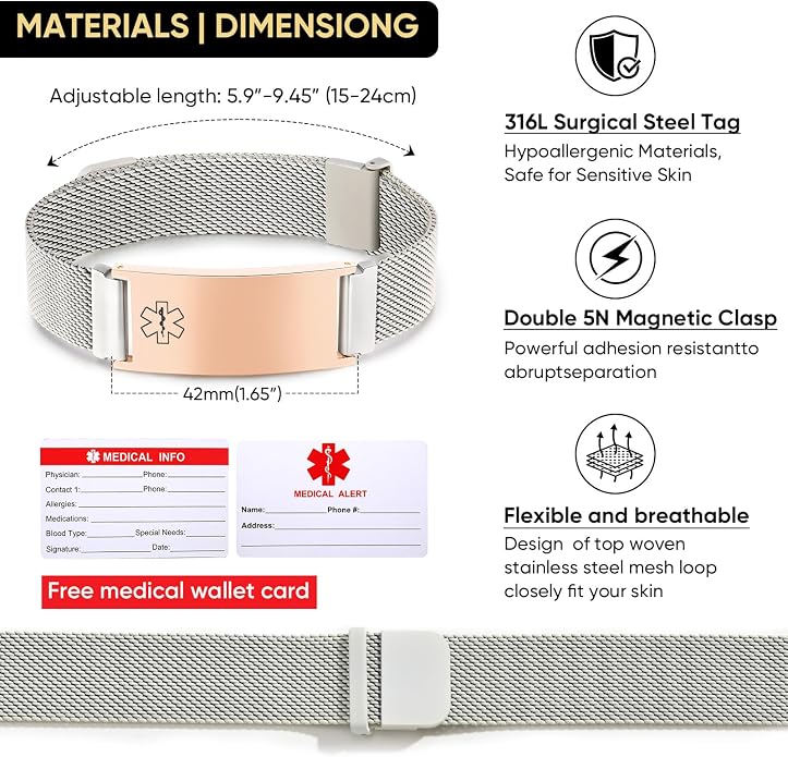 VNOX Medical Alert Id Bracelet for Men Women, Custom Engraving Adjustable - Image 4