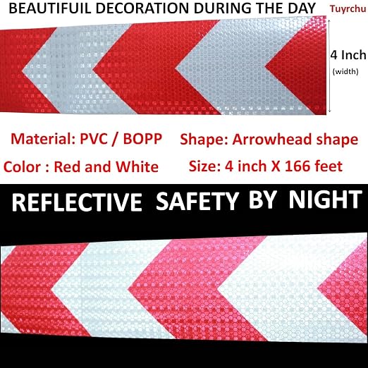 Reflective Tape Red and White 4 inch X 166 feet, Outdoor Waterproof Hazard - Image 3