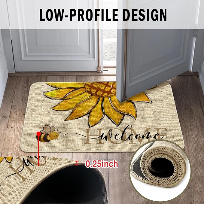 Sunflower Welcome Doormat 17"x29", Non Slip Door Mat Indoor Entrance, Hello - Image 6