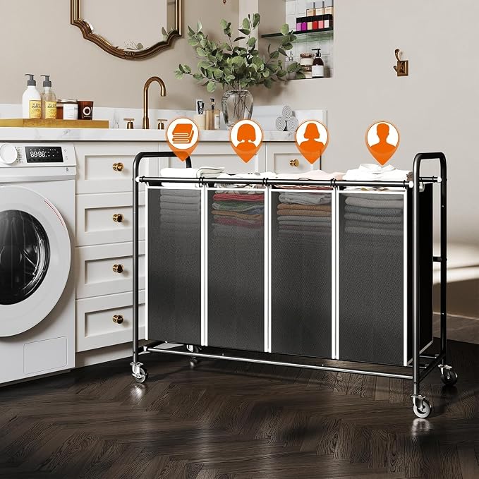 ROMOON Laundry Hamper Sorter Cart: 4-Section Organizer - Image 3